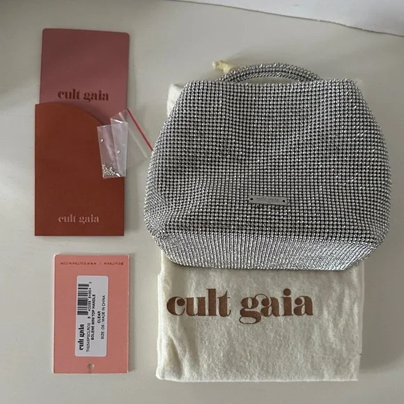 NWT Cult Gaia Solene Mini Top Round Handle Clear Rhinestone Silver Bag - Picture 3 of 10